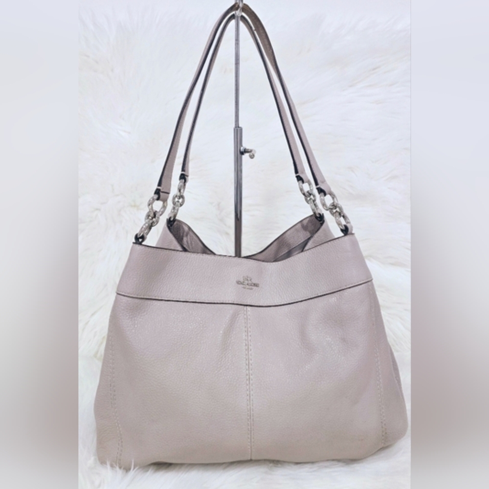 Coach Bag, Stone, Leather Satchel, Silver Hardware, Roomy